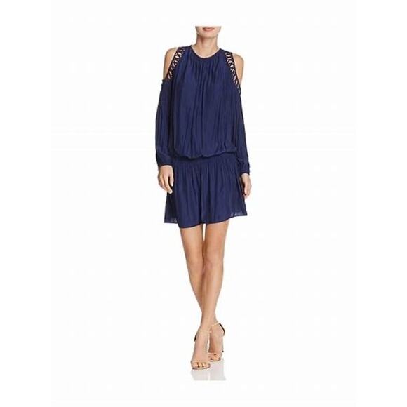 Ramy Brook Shelby Navy Blue Cold Shoulder Long Sleeve Mini Dress Size Small - Picture 2 of 11